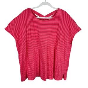 Simple Suzanne Betro Pink White Striped Cap Sleeve Criss Cross Back Shirt Sz 3X
